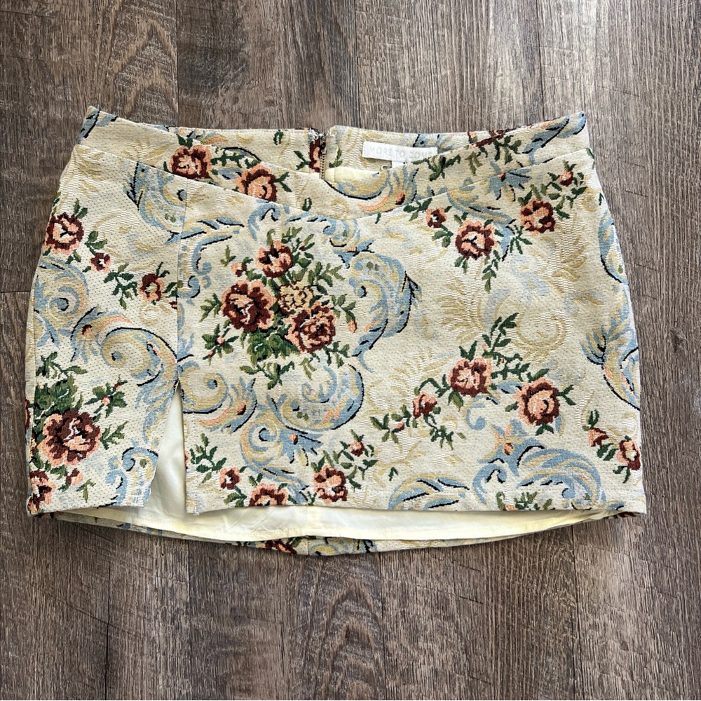 More to Come Ivie Tapestry Floral Mini Skirt Medium